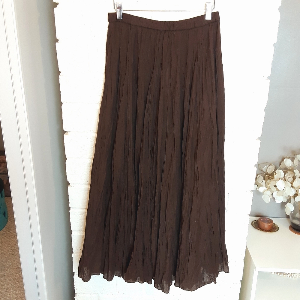 Free People Women's Size Small Brown Crinkle Broomstick Maxi Skirt NWT